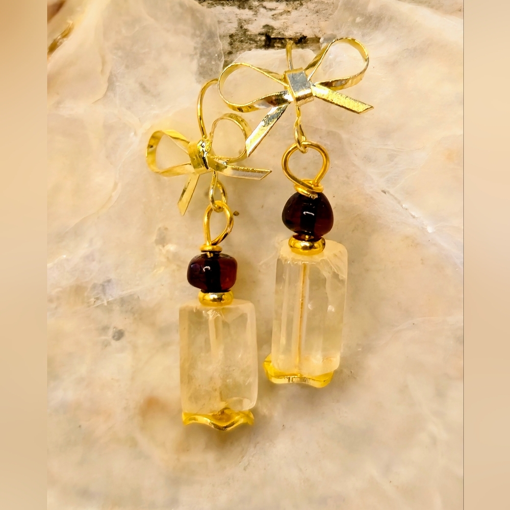 Dainty Citrine & Amber In Lovely Butterfly Gold Plated Earrings